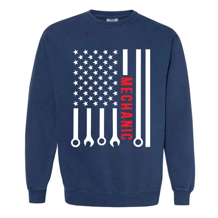 American Flag Mechanic Design Gift Garment-Dyed Sweatshirt