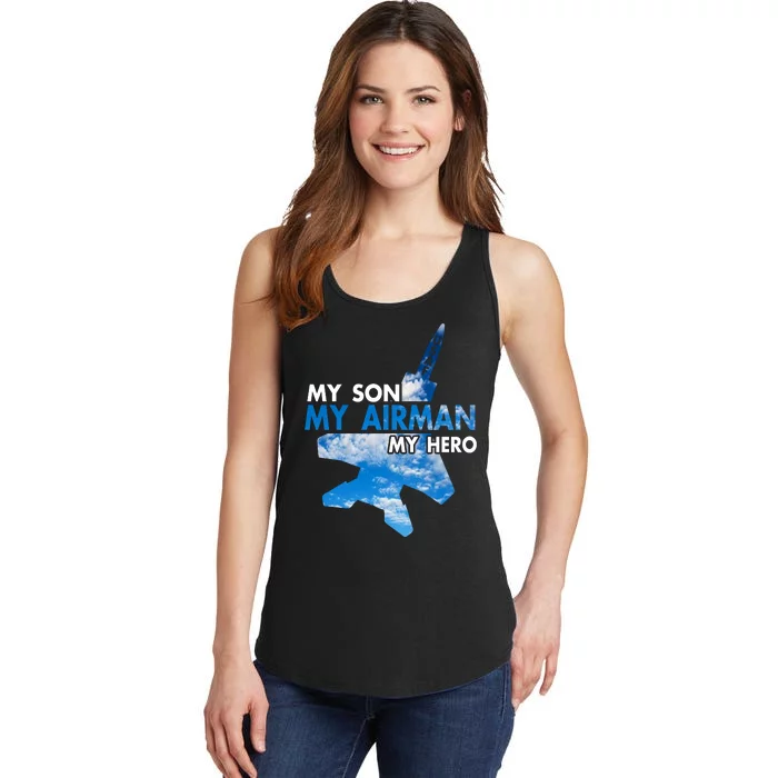 Air Force Mom My Son My Airman Hero Air Force Dad Gift Ladies Essential Tank