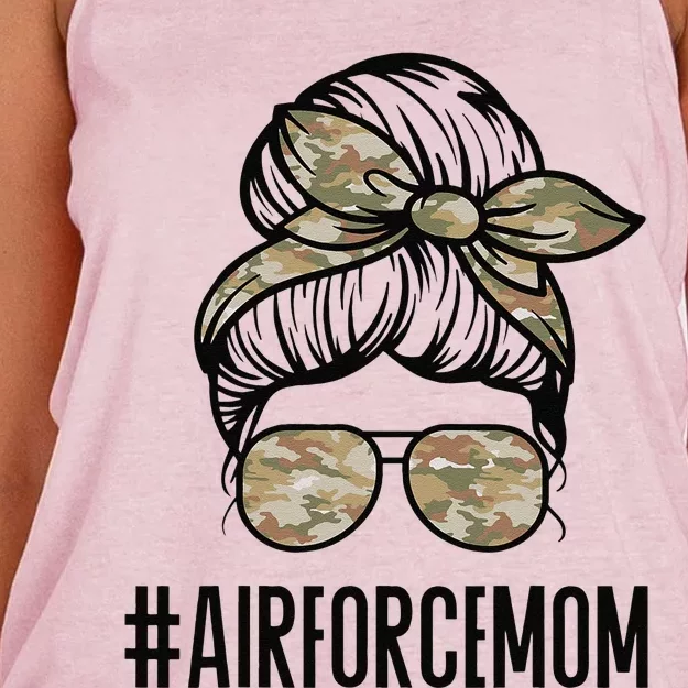 Air Force Mom Messy Bun Sunglasses Military Mom Mother's Day Women's Knotted Racerback Tank