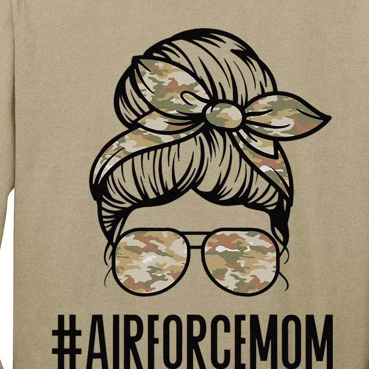 Air Force Mom Messy Bun Sunglasses Military Mom Mother's Day Long Sleeve Shirt