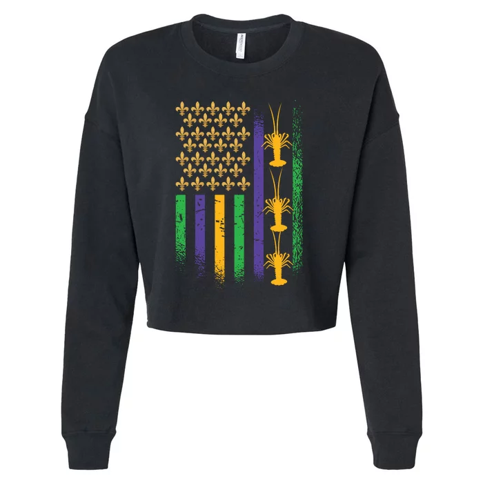 American Flag Mardi Gras Cropped Pullover Crew