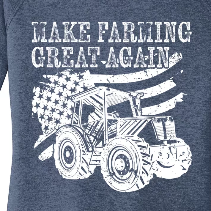 American Flag Make Farming Great Again Farming Lifestyle Meaningful Gift Women's Perfect Tri Tunic Long Sleeve Shirt