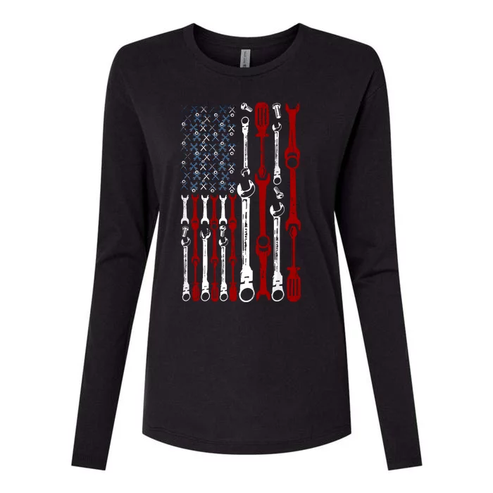 American Flag Mechanics Patriotic Mechanic Usa Flag Womens Cotton Relaxed Long Sleeve T-Shirt