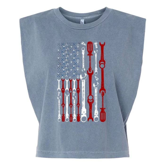 American Flag Mechanics Patriotic Mechanic Usa Flag Garment-Dyed Women's Muscle Tee