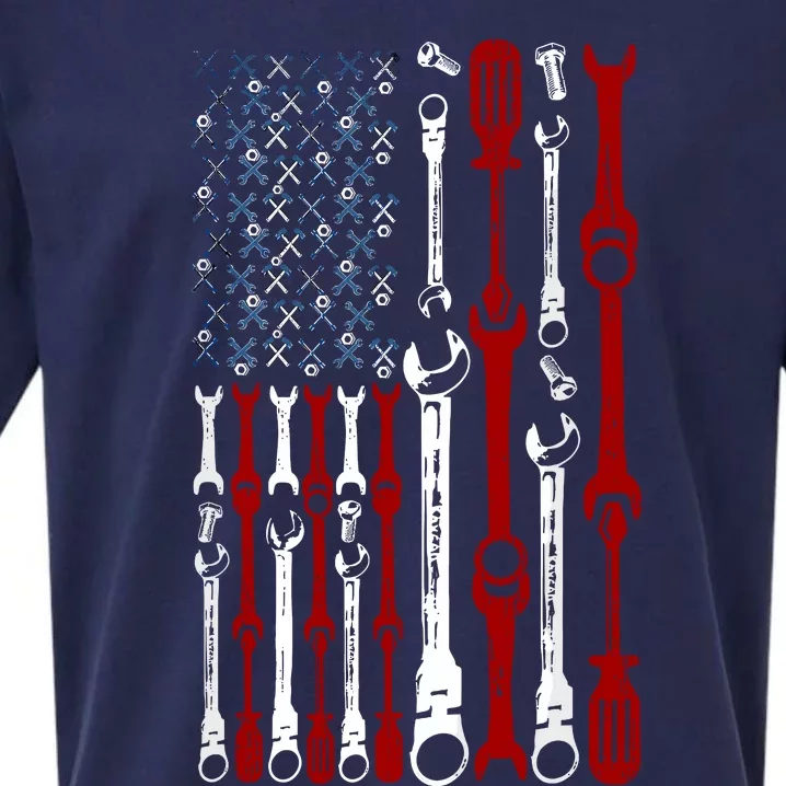 American Flag Mechanics Patriotic Mechanic Usa Flag Sueded Cloud Jersey T-Shirt