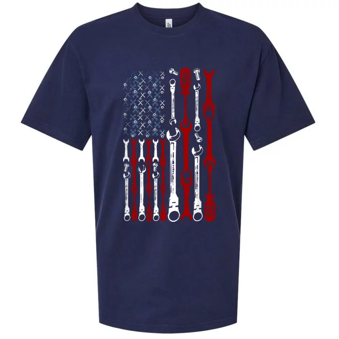 American Flag Mechanics Patriotic Mechanic Usa Flag Sueded Cloud Jersey T-Shirt