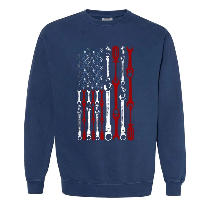 American Flag Mechanics Patriotic Mechanic Usa Flag Garment-Dyed Sweatshirt