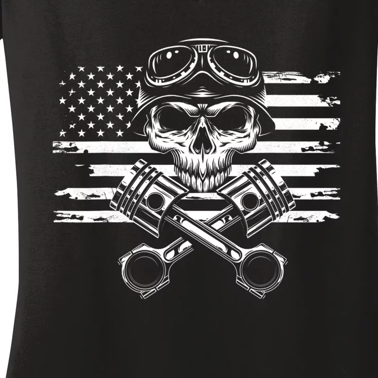 American Flag Motorcycle Apparel Motorcycle Women's V-Neck T-Shirt