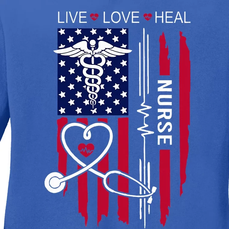 American Flag Nurse Day Gifts Week Gift Nurse NurseS Day Ladies Long Sleeve Shirt