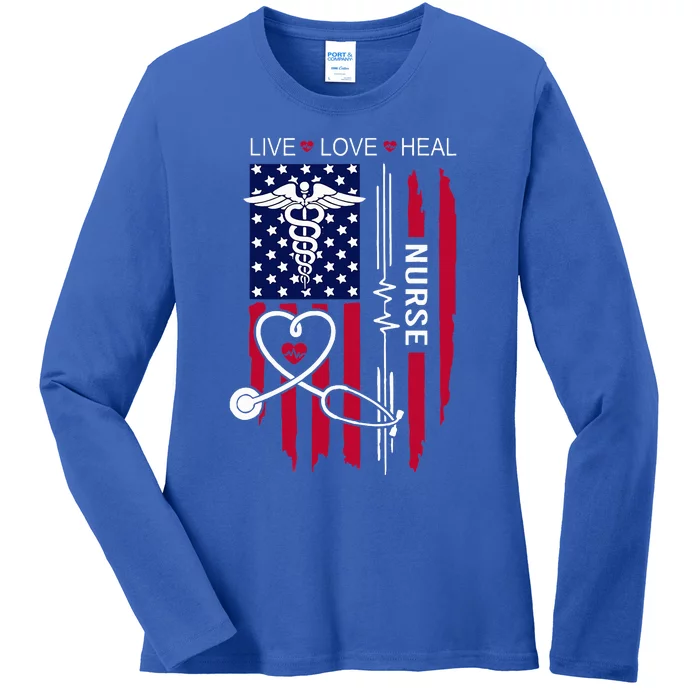 American Flag Nurse Day Gifts Week Gift Nurse NurseS Day Ladies Long Sleeve Shirt