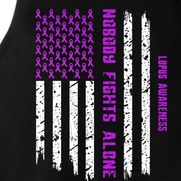 American Flag Nobody Fights Lupus Alone Ladies Tri-Blend Wicking Tank