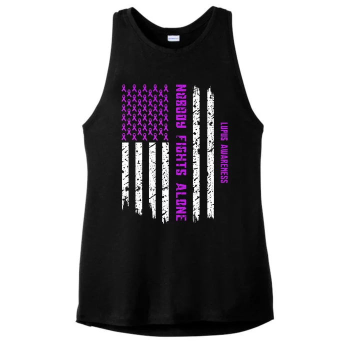 American Flag Nobody Fights Lupus Alone Ladies Tri-Blend Wicking Tank