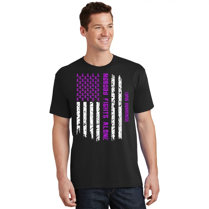 American Flag Nobody Fights Lupus Alone T-Shirt