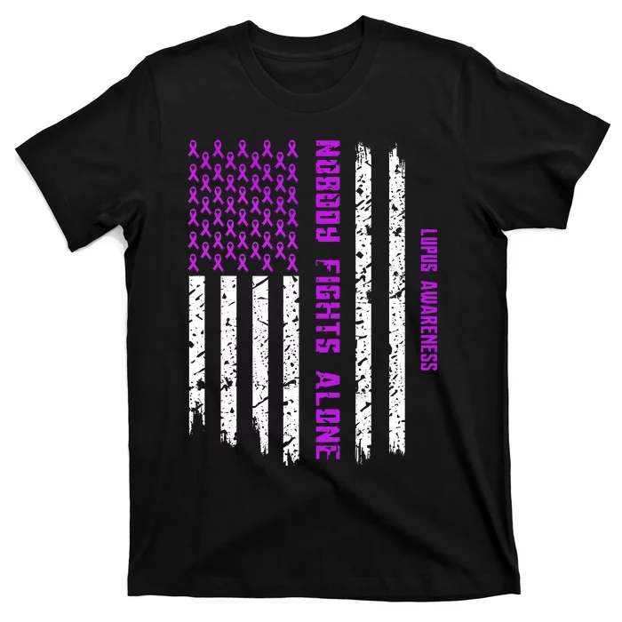 American Flag Nobody Fights Lupus Alone T-Shirt