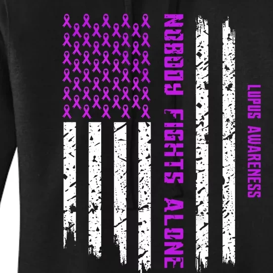 American Flag Nobody Fights Lupus Alone Women's Pullover Hoodie