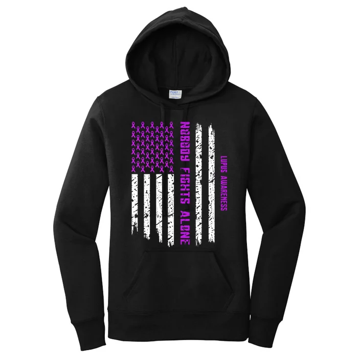 American Flag Nobody Fights Lupus Alone Women's Pullover Hoodie