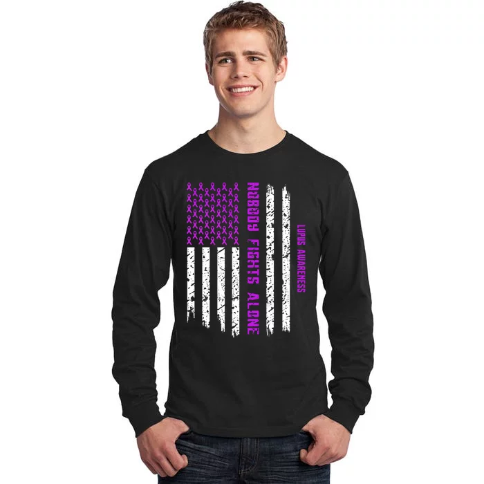 American Flag Nobody Fights Lupus Alone Tall Long Sleeve T-Shirt