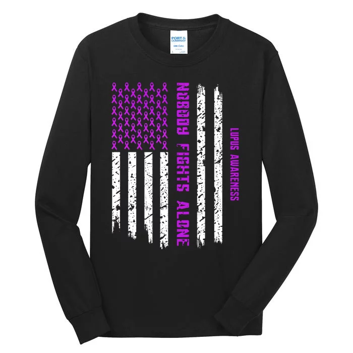 American Flag Nobody Fights Lupus Alone Tall Long Sleeve T-Shirt