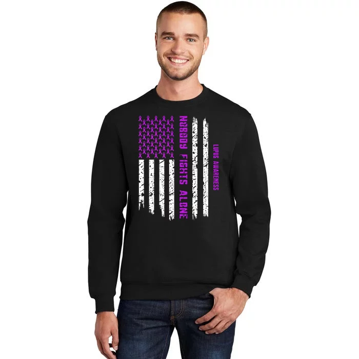 American Flag Nobody Fights Lupus Alone Tall Sweatshirt