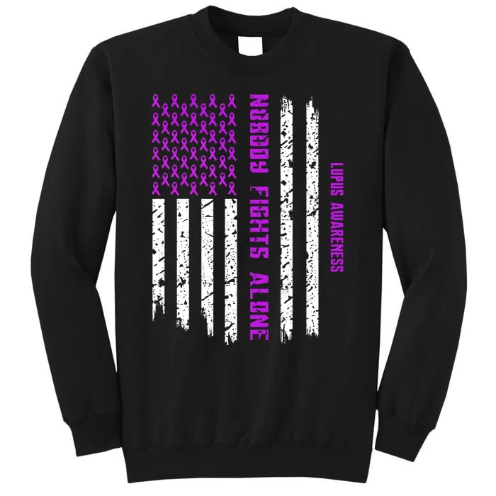 American Flag Nobody Fights Lupus Alone Tall Sweatshirt