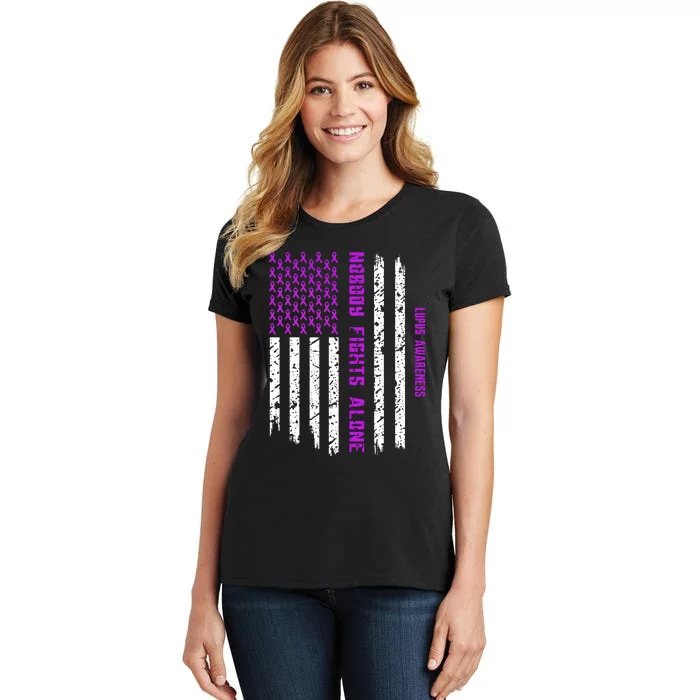 American Flag Nobody Fights Lupus Alone Women's T-Shirt