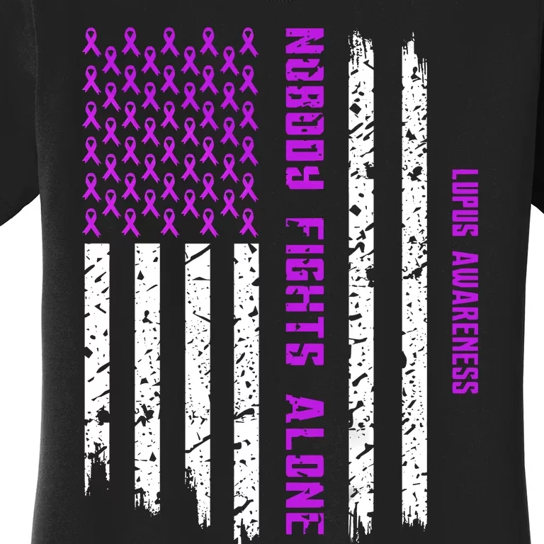 American Flag Nobody Fights Lupus Alone Women's T-Shirt