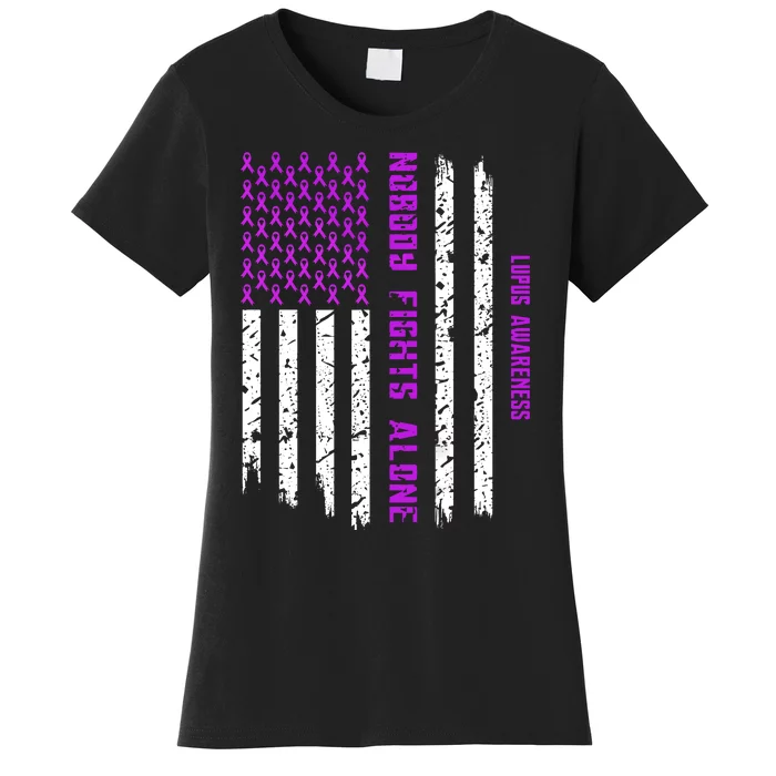 American Flag Nobody Fights Lupus Alone Women's T-Shirt