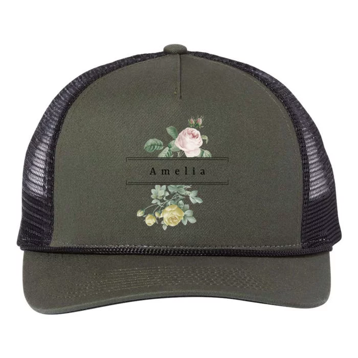 Amelia First Name Vintage Roses Wedding Shower Rose Gift Retro Rope Trucker Hat Cap