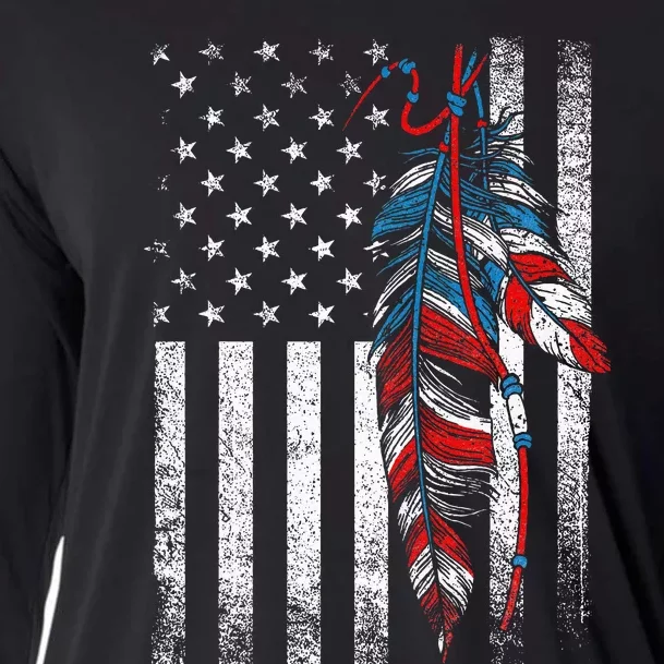 American Flag Native Feather Pride Month Indigenous Cooling Performance Long Sleeve Crew