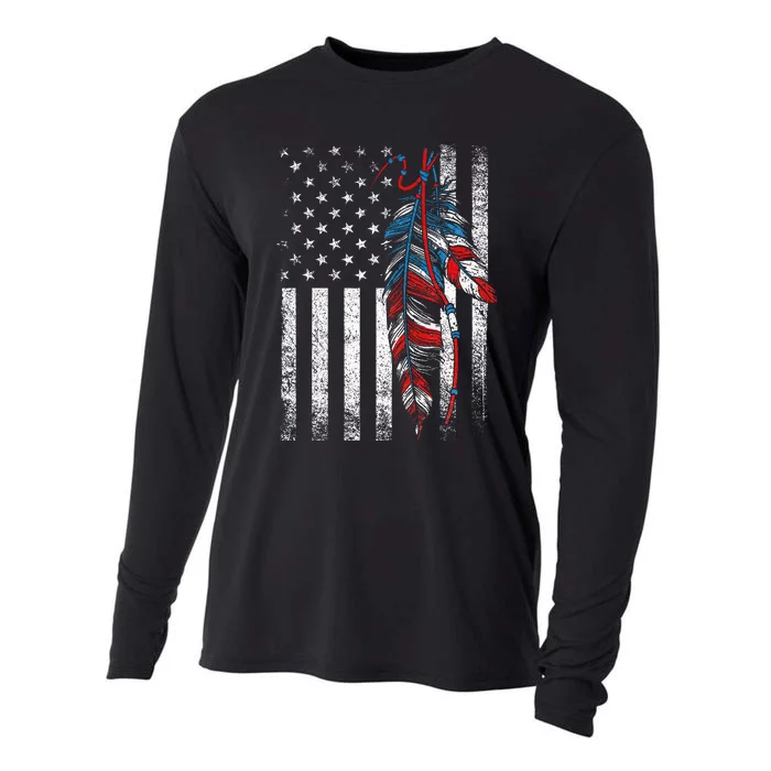 American Flag Native Feather Pride Month Indigenous Cooling Performance Long Sleeve Crew