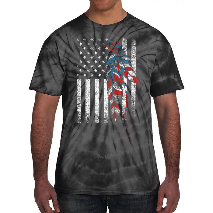 American Flag Native Feather Pride Month Indigenous Tie-Dye T-Shirt