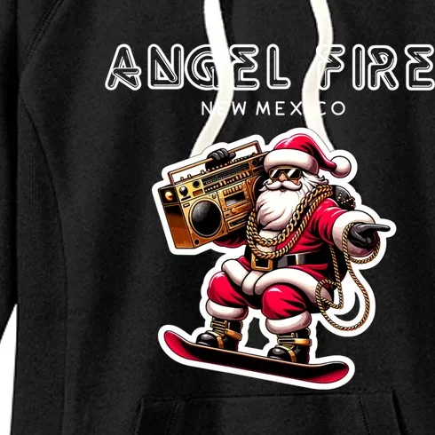 Angel Fire New Mexico Christmas Snowboard Santa Claus Great Gift Women's Fleece Hoodie