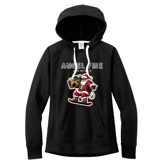 Angel Fire New Mexico Christmas Snowboard Santa Claus Great Gift Women's Fleece Hoodie