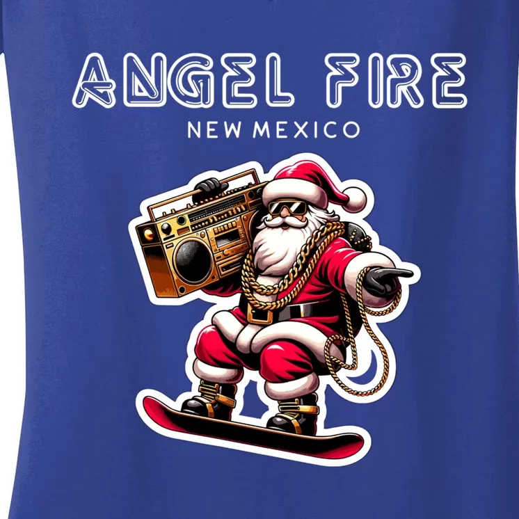 Angel Fire New Mexico Christmas Snowboard Santa Claus Great Gift Women's V-Neck T-Shirt