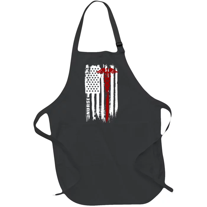 American Flag Nurse Usa Nurses Gift Full-Length Apron With Pocket