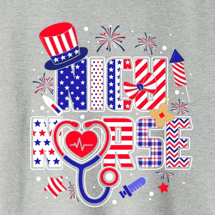 American Flag Nicu Nurse 4th Of July Nursing Funny Mom Mama Gift Women's Crop Top Tee