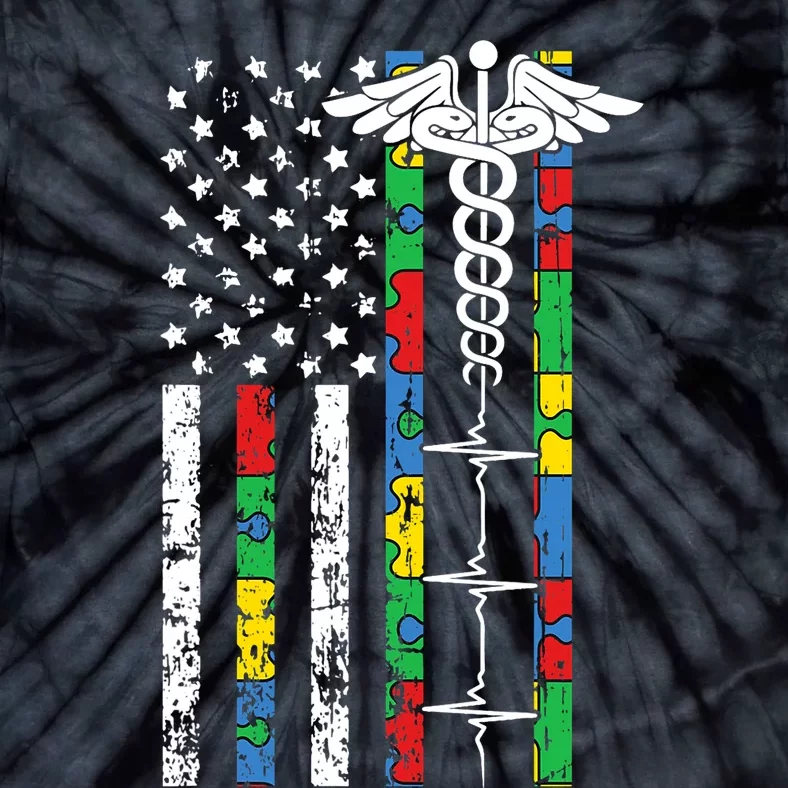 American Flag Nurse Autism Awareness Cool Registered RN Gift Tie-Dye T-Shirt