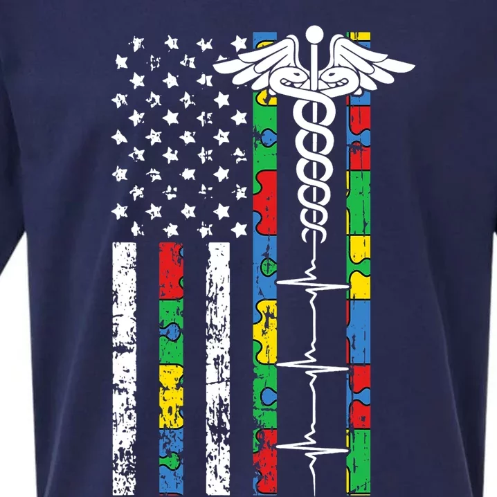 American Flag Nurse Autism Awareness Cool Registered RN Gift Sueded Cloud Jersey T-Shirt