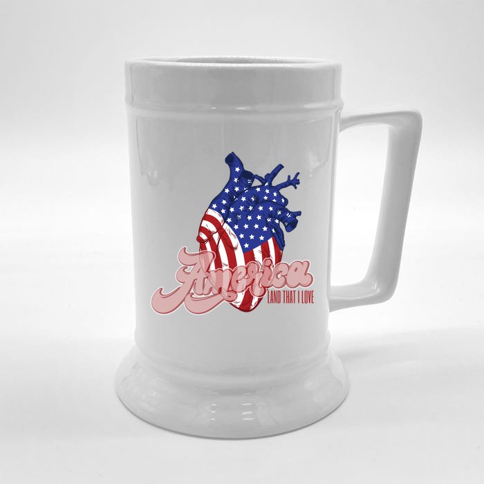 American Flag On Hu Heart : Merica Land That I Love Funny Gift Front & Back Beer Stein