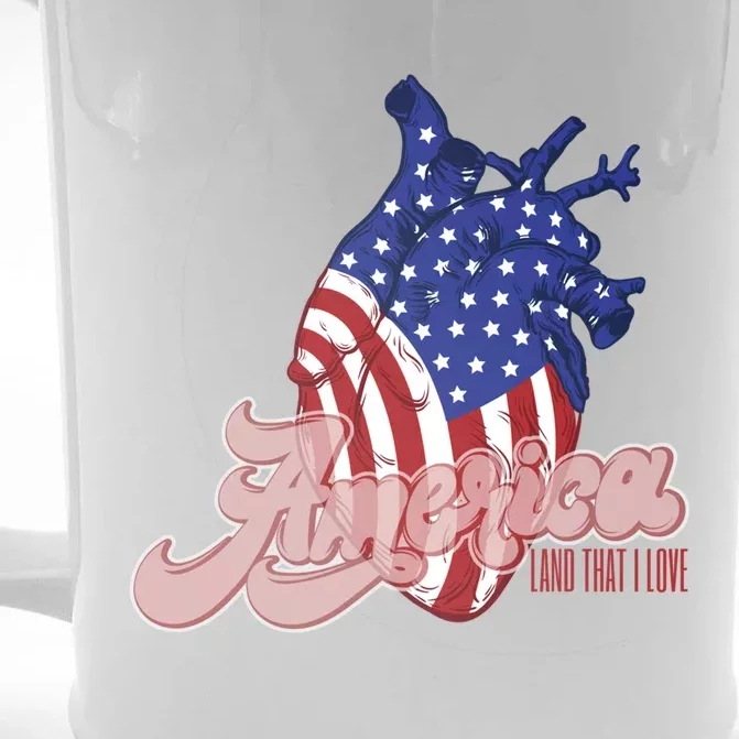 American Flag On Hu Heart : Merica Land That I Love Funny Gift Front & Back Beer Stein