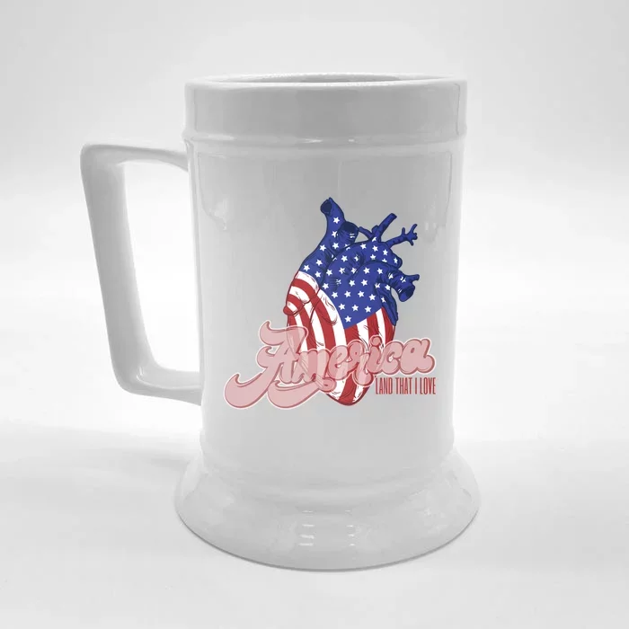 American Flag On Hu Heart : Merica Land That I Love Funny Gift Front & Back Beer Stein