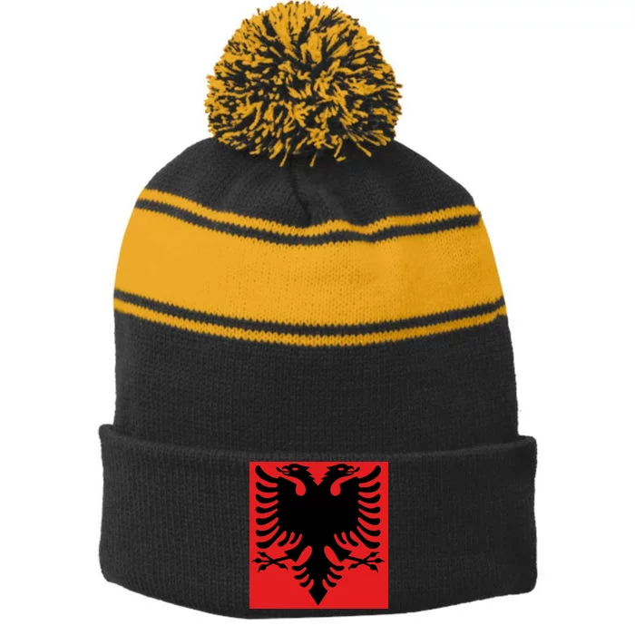 Albanian Flag of Albania Stripe Pom Pom Beanie