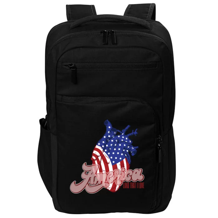 American Flag On Hu Heart : Merica Land That I Love Funny Gift Impact Tech Backpack