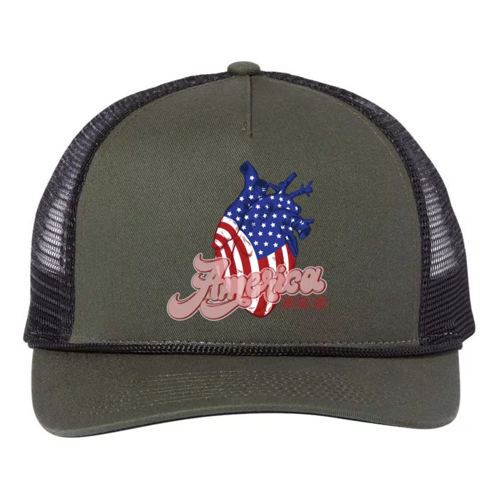 American Flag On Hu Heart : Merica Land That I Love Funny Gift Retro Rope Trucker Hat Cap