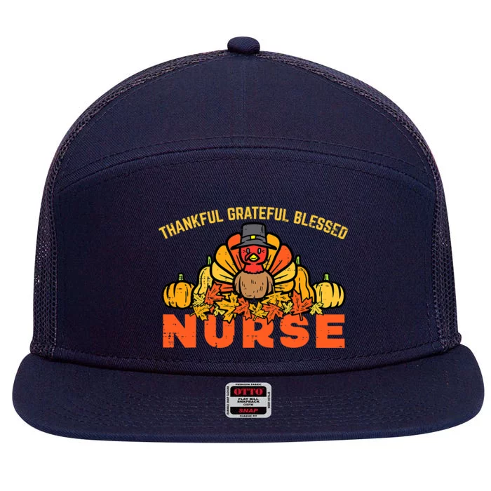 Autumn Fall Outfit Nurse Thankful Grateful Blessed Pumpkin 7 Panel Mesh Trucker Snapback Hat