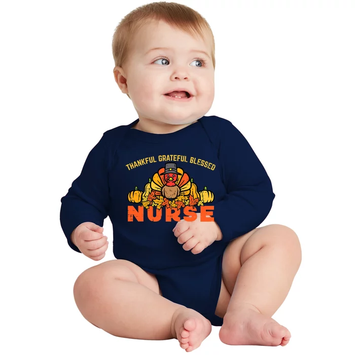 Autumn Fall Outfit Nurse Thankful Grateful Blessed Pumpkin Baby Long Sleeve Bodysuit