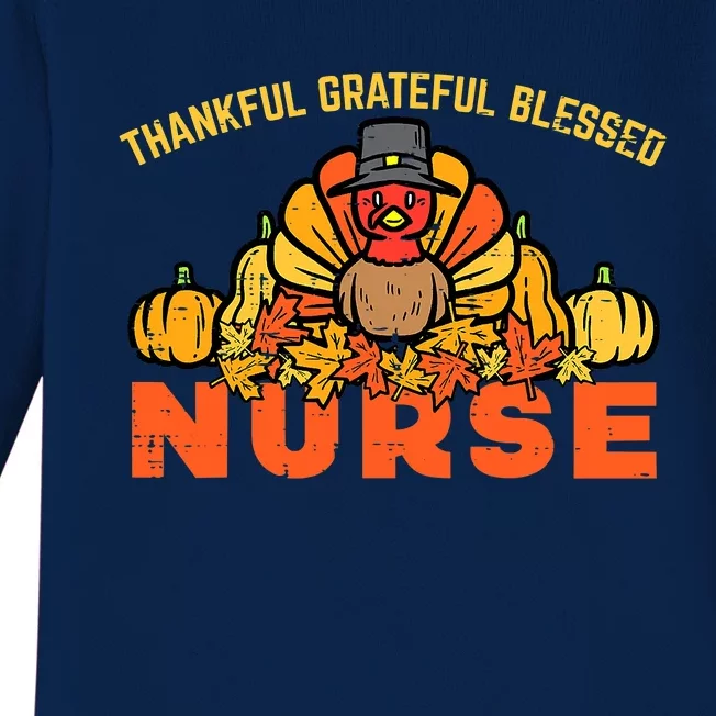 Autumn Fall Outfit Nurse Thankful Grateful Blessed Pumpkin Baby Long Sleeve Bodysuit