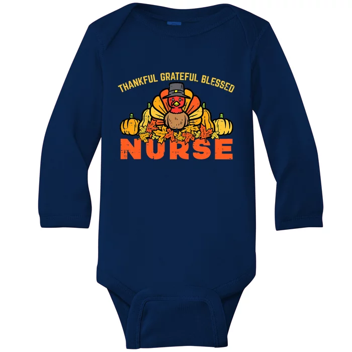 Autumn Fall Outfit Nurse Thankful Grateful Blessed Pumpkin Baby Long Sleeve Bodysuit