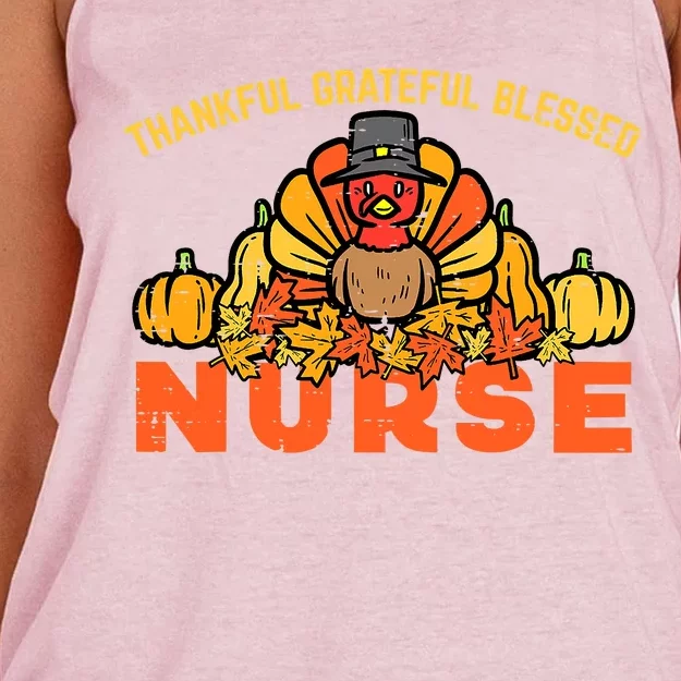 Autumn Fall Outfit Nurse Thankful Grateful Blessed Pumpkin Women's Knotted Racerback Tank