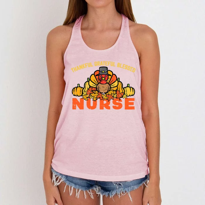 Autumn Fall Outfit Nurse Thankful Grateful Blessed Pumpkin Women's Knotted Racerback Tank